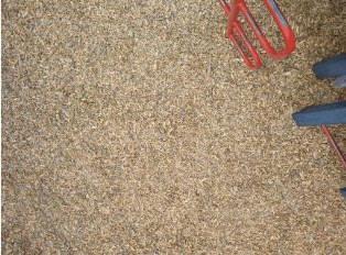 This is a picture of the ground in a play area, showing a layer of bark chips